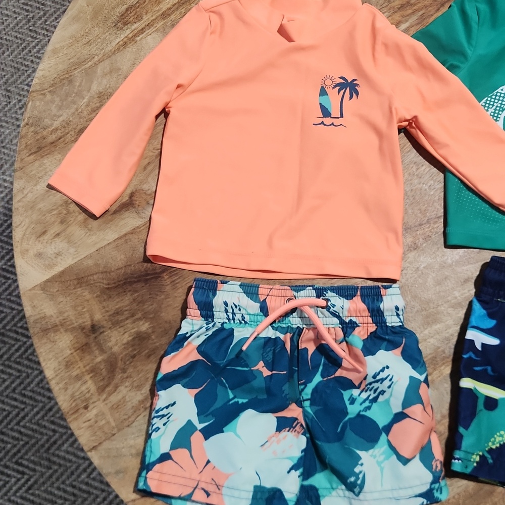 Carters Baby Boy Rash Guard Swim Sets - Coral & Green - Picture 2 of 3